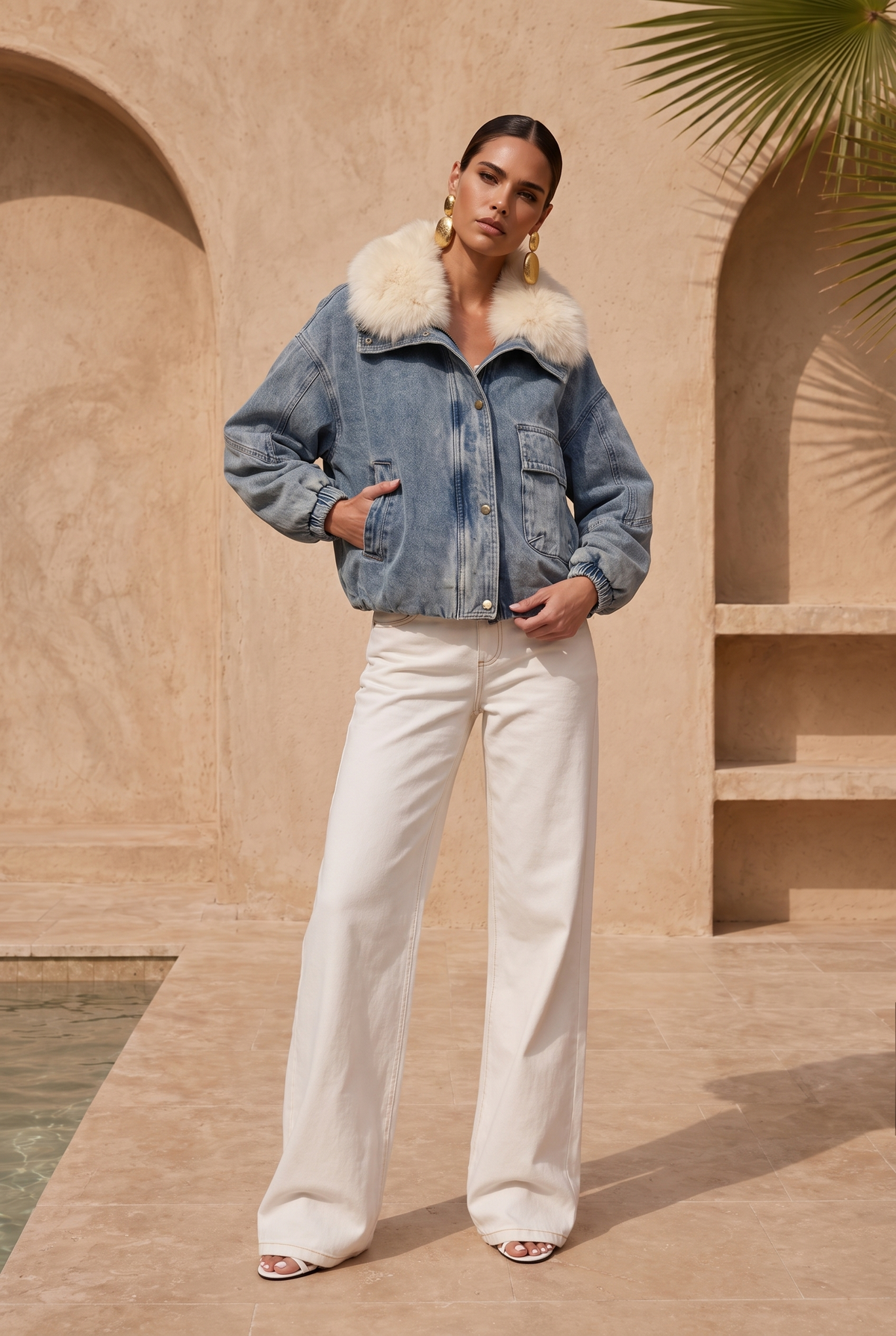 The Cold Shoulder Denim Goose Down Jacket in Blue