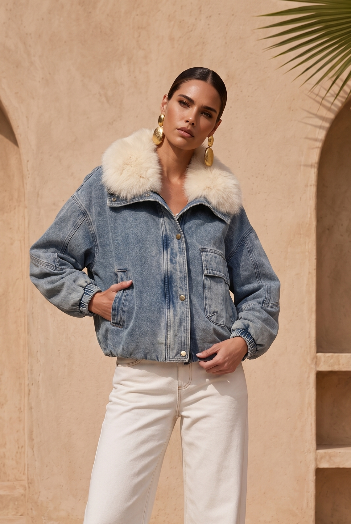 The Cold Shoulder Denim Goose Down Jacket in Blue
