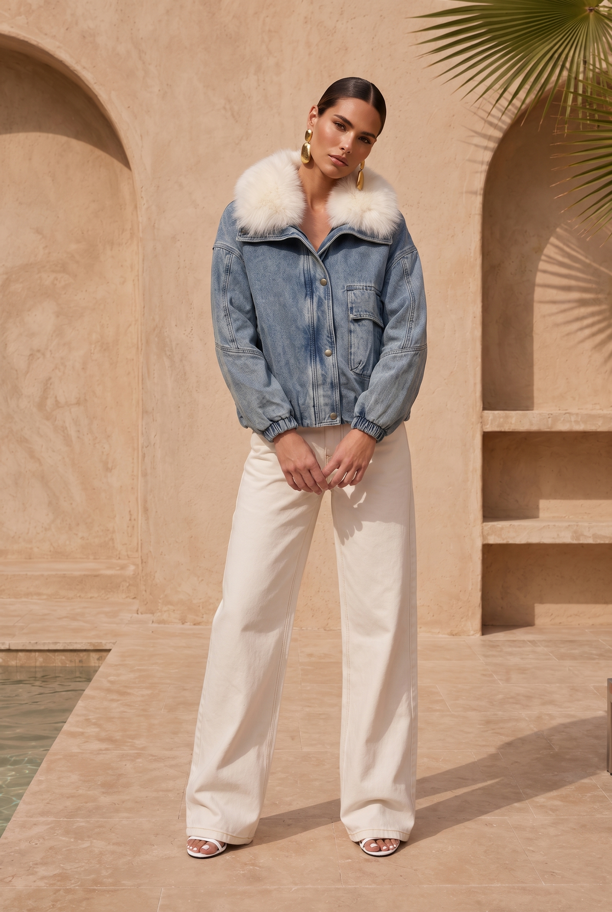 The Cold Shoulder Denim Goose Down Jacket in Blue