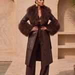 Blade Leather and  Mongolian Wool Coat in Brown