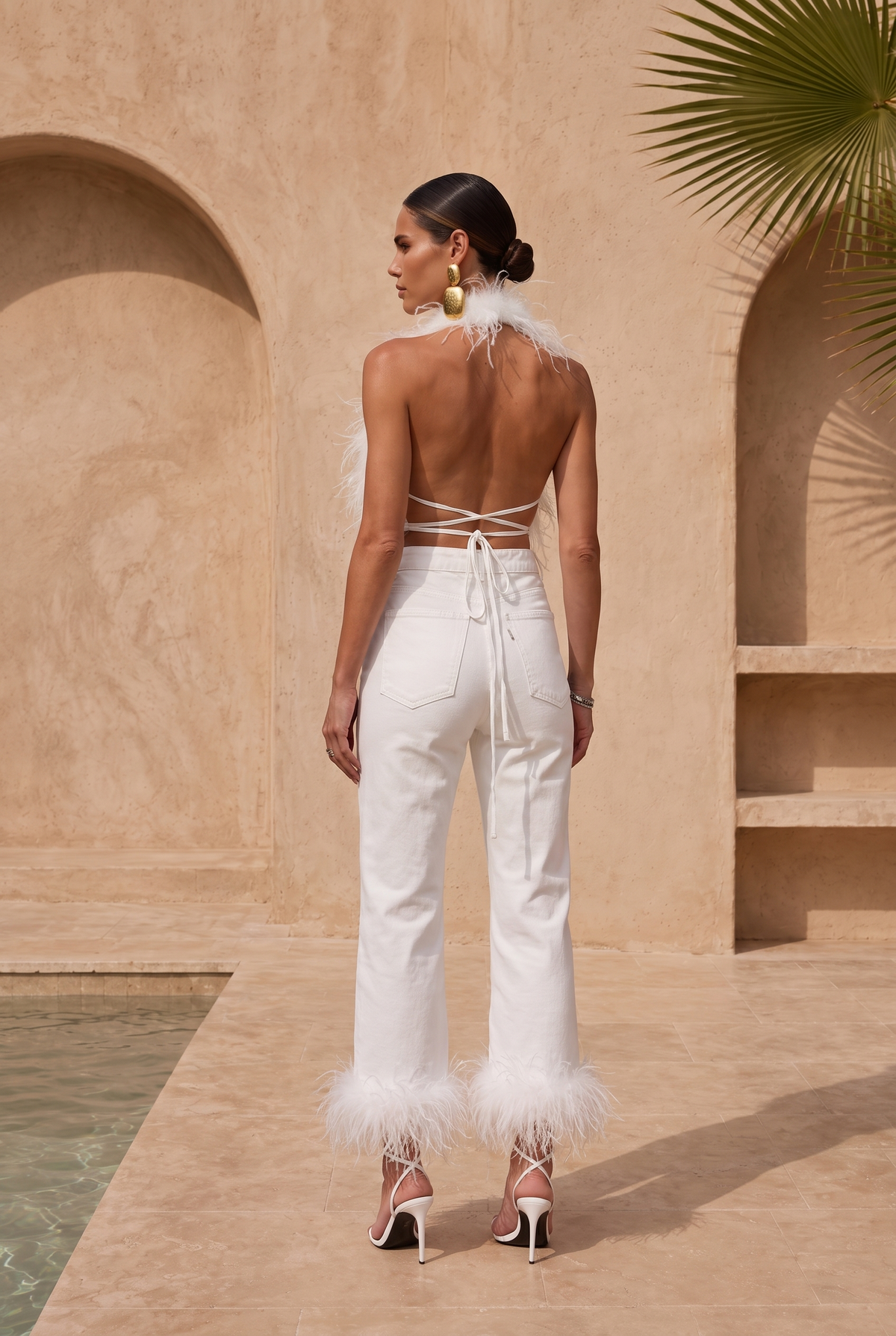 Attention is Yours Ostrich Feather Halter Top in White