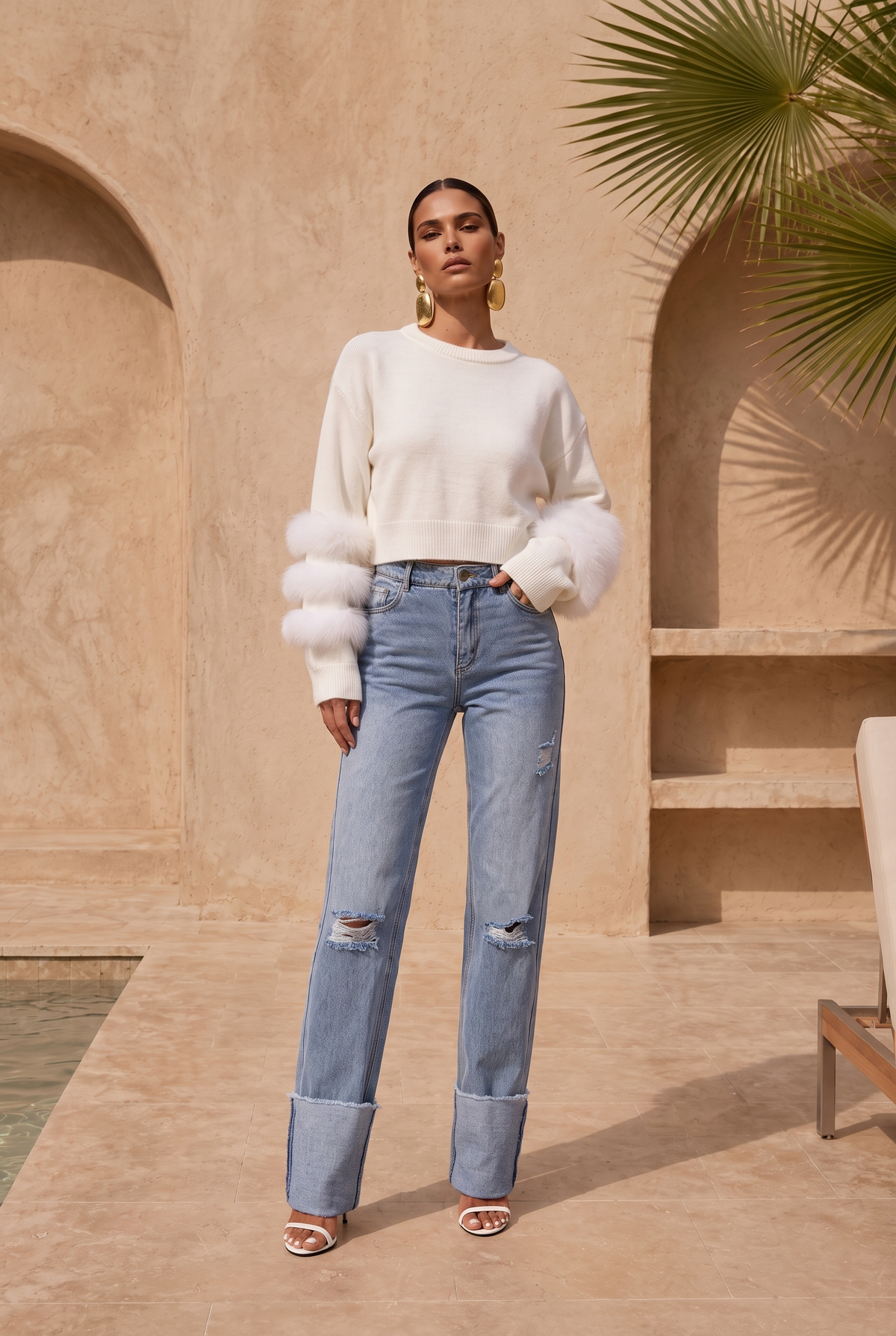 Tiers of Treaty Fur Sweater in White