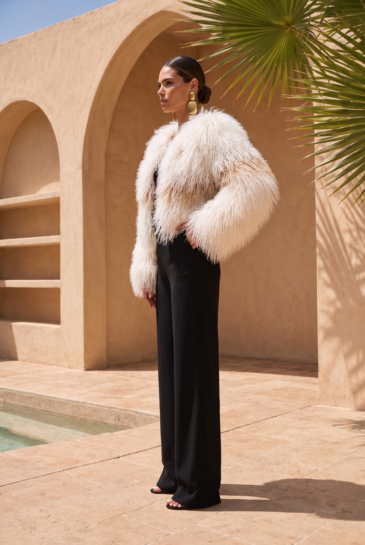 The Moonlight Stripe Mongolian Wool Jacket in Cream w/ Tan Stripe