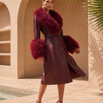 Blade Leather and  Mongolian Wool Coat in Burgundy