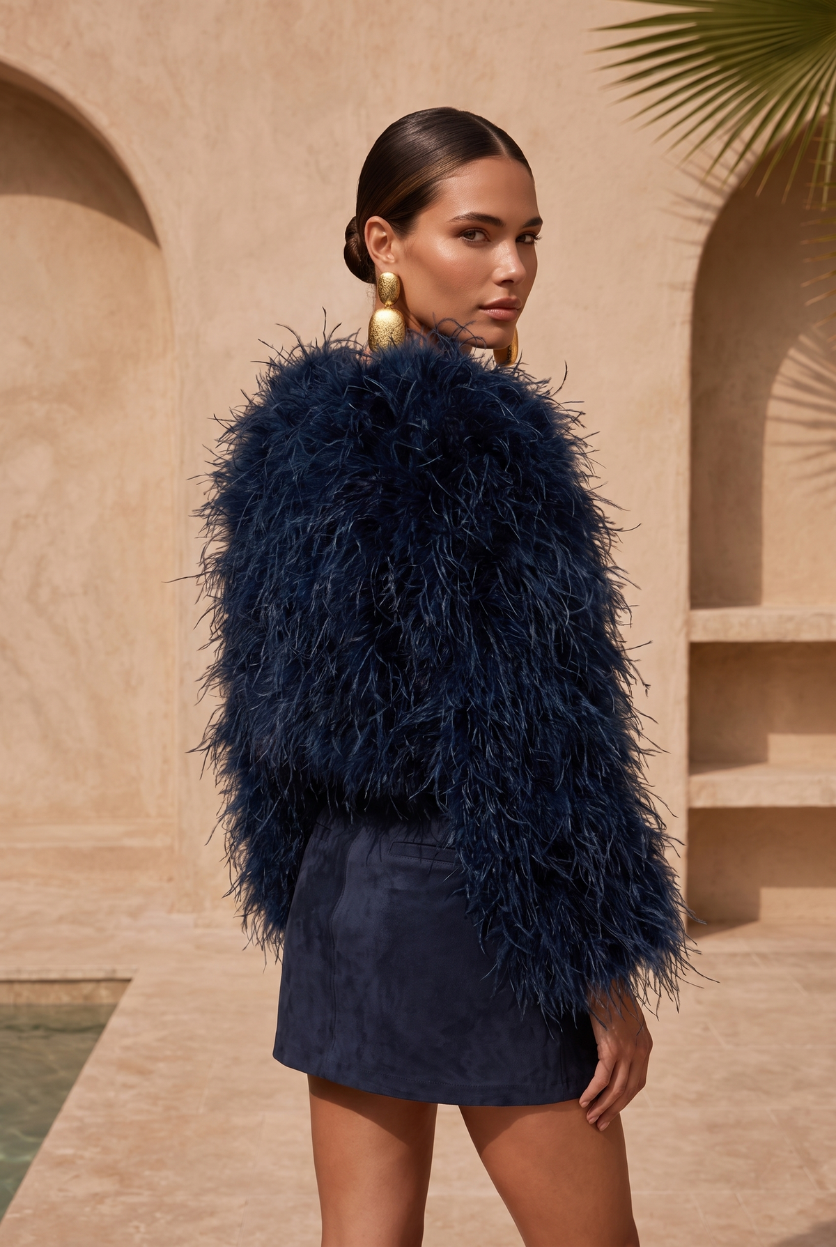Solstice Feather Jacket in Navy Blue