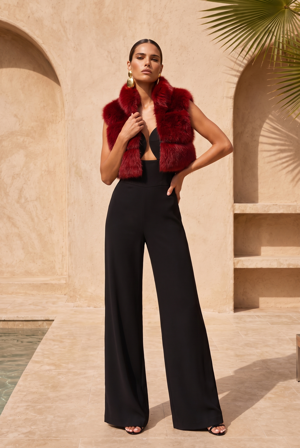 Nocturnal Nights Faux Fur Cropped Vest in Burgundy