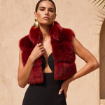 Nocturnal Nights Faux Fur Cropped Vest in Burgundy