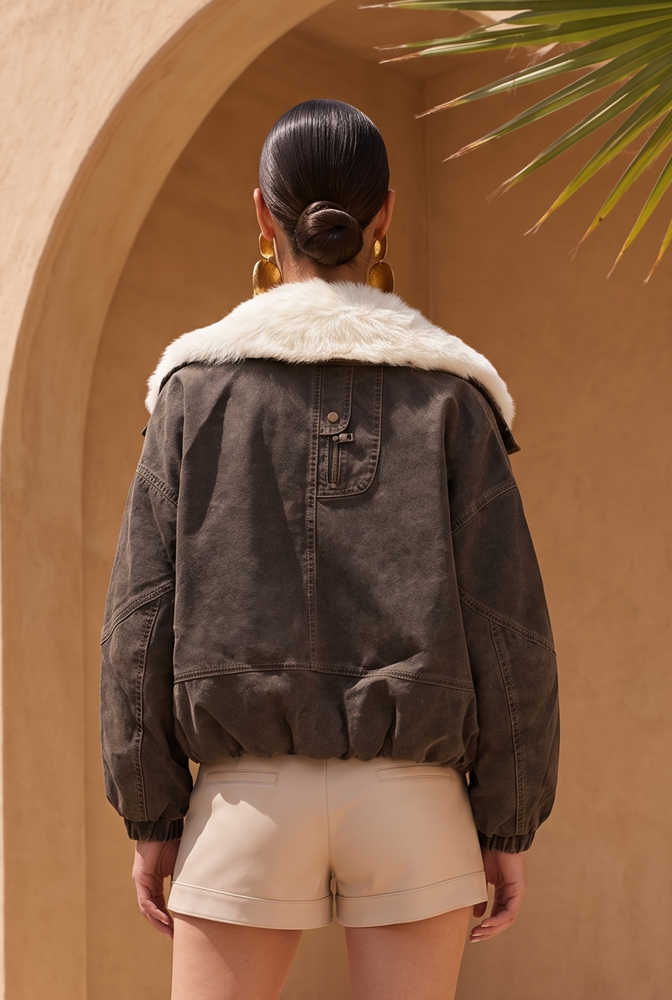 The Cold Shoulder Denim Goose Down Jacket in Brown
