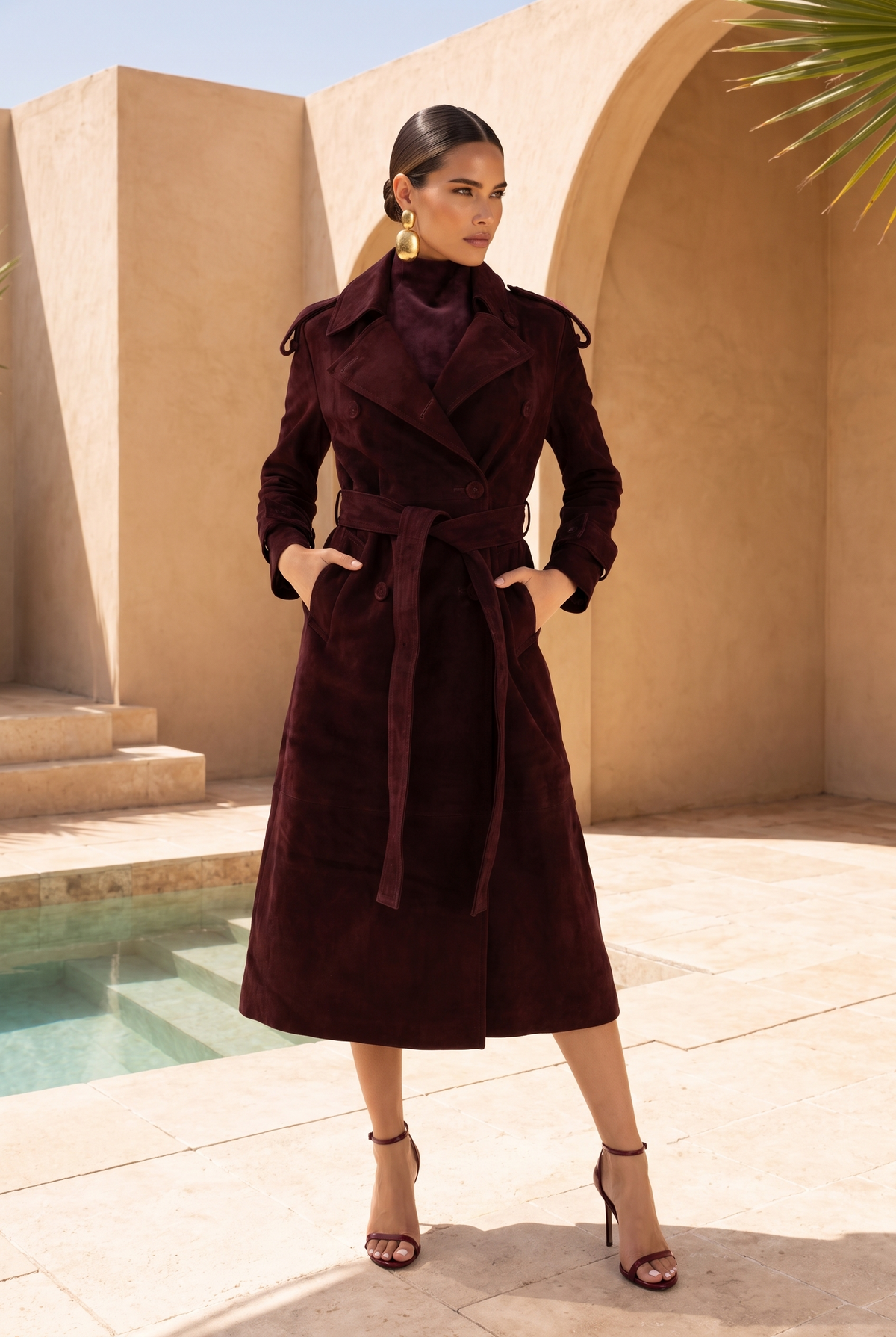 In Motion Suede Coat in Burgundy