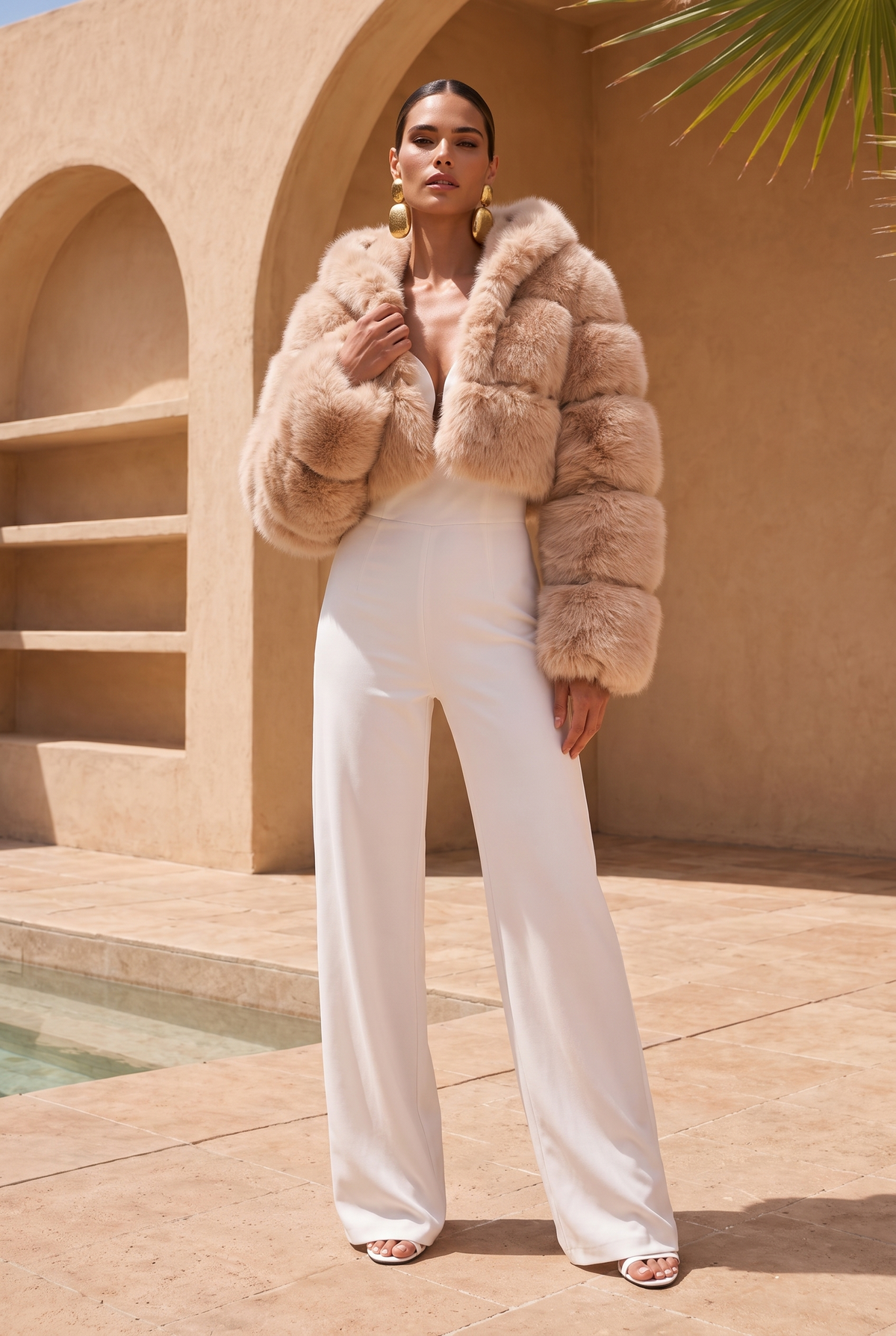 This Is It Faux Fur Cropped Jacket in Beige