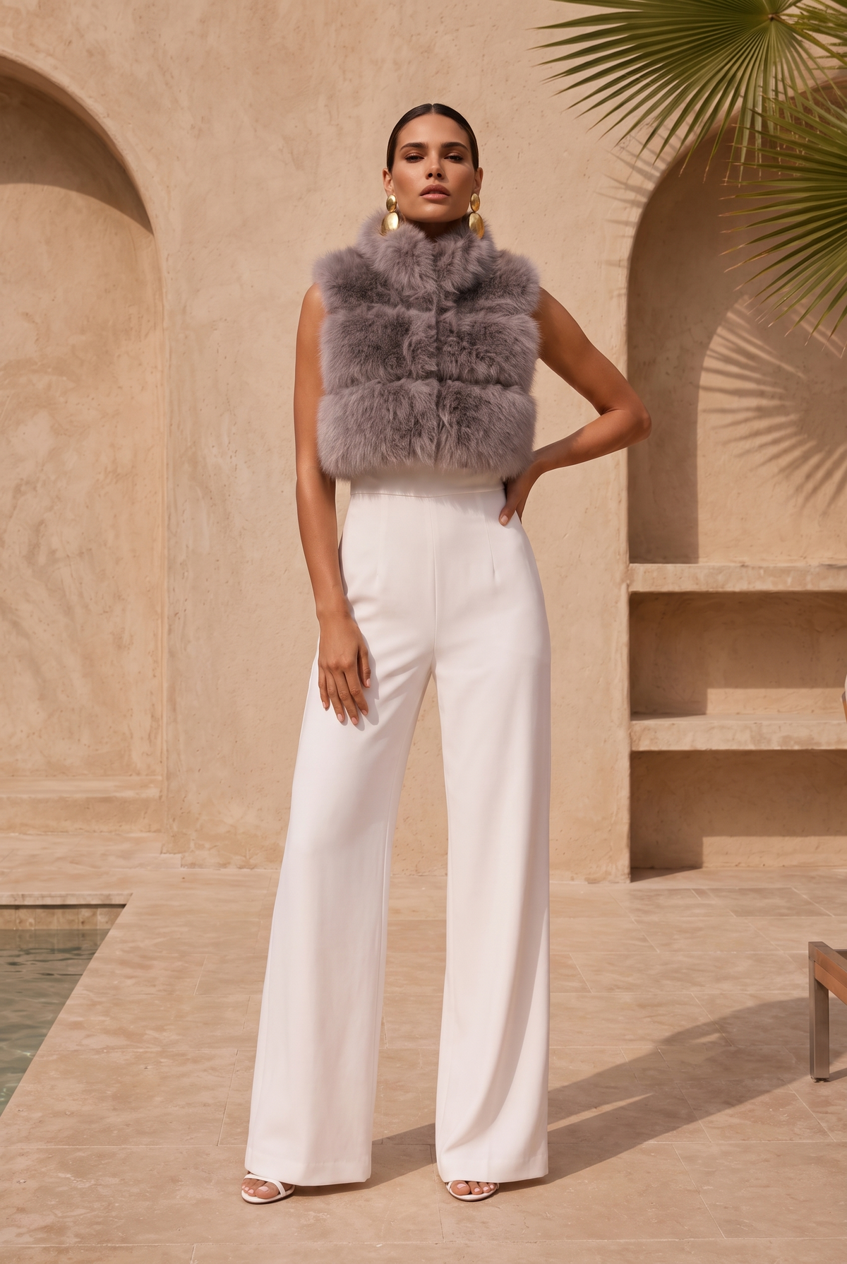 Nocturnal Nights Faux Fur Cropped Vest in Gray
