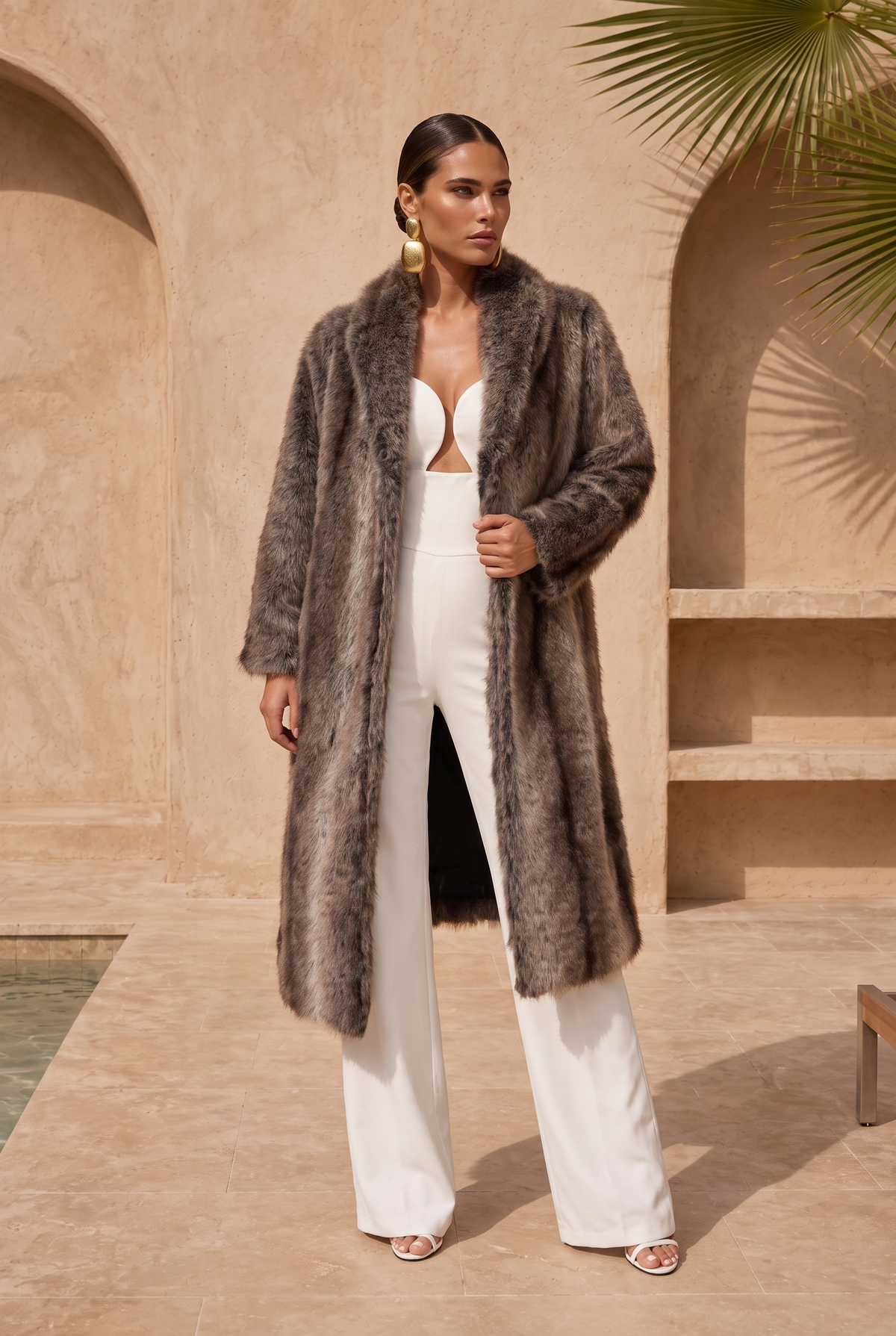 The Aspen Faux Fur Coat in Brown