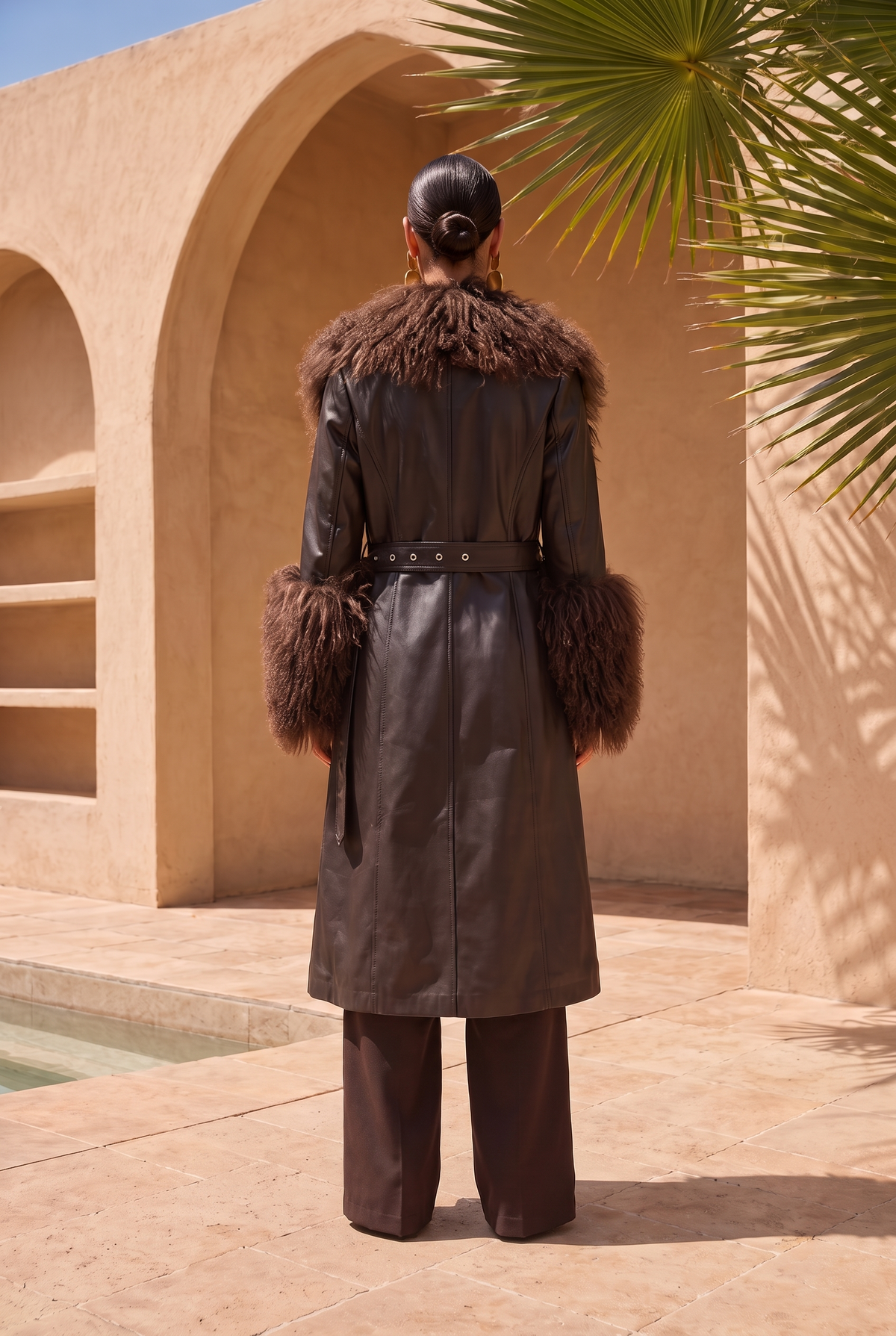 Blade Leather and  Mongolian Wool Coat in Brown