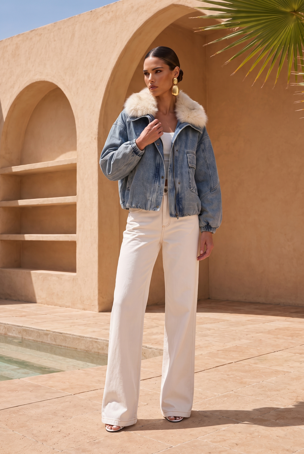 The Cold Shoulder Denim Goose Down Jacket in Blue