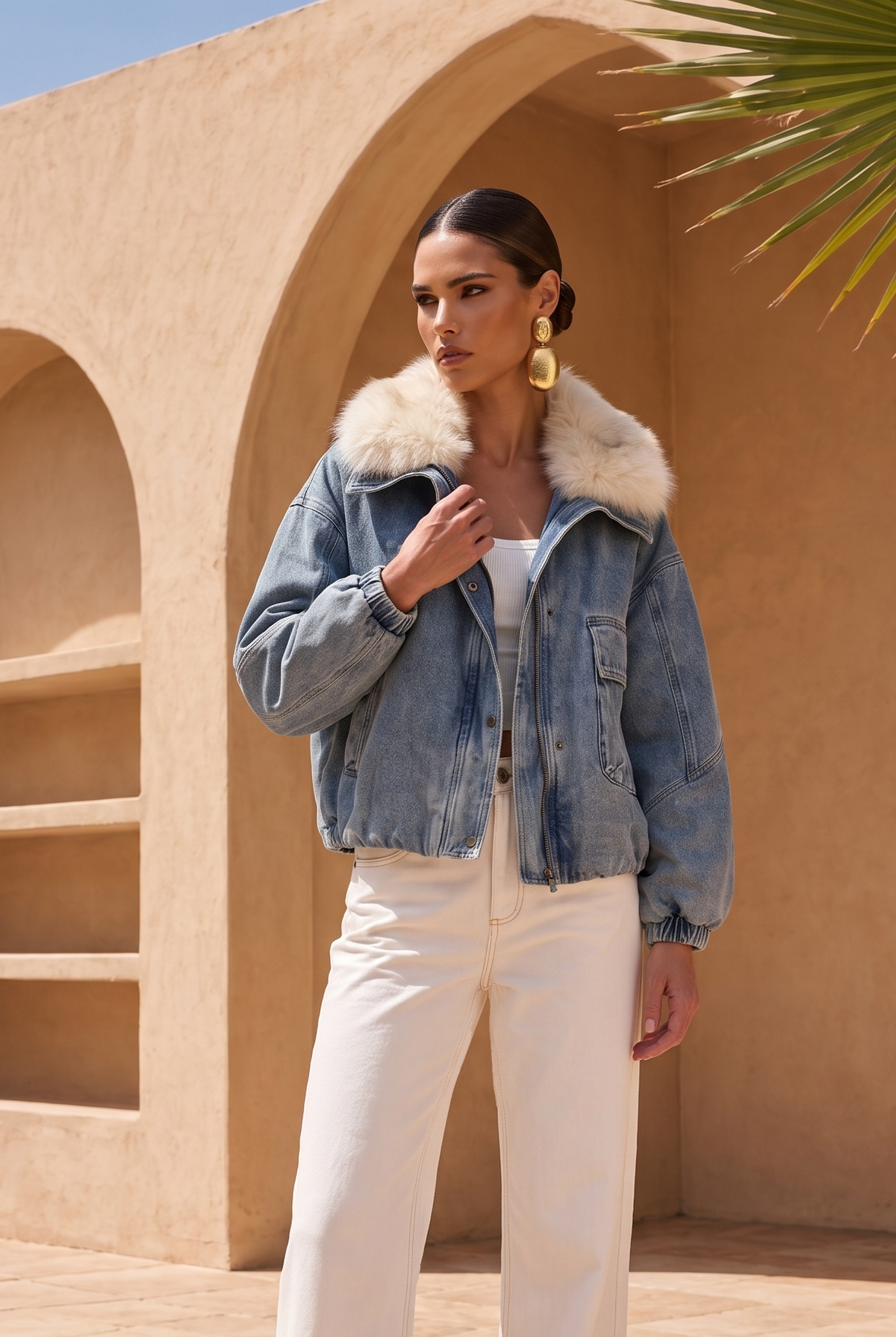 The Cold Shoulder Denim Goose Down Jacket in Blue