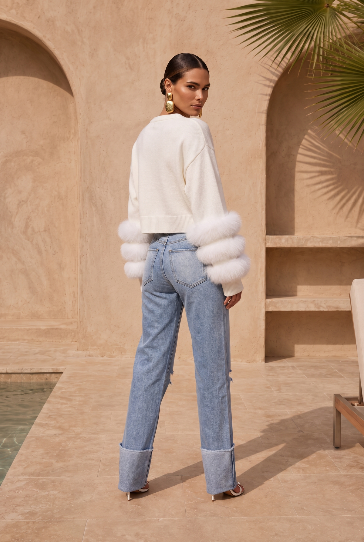 Tiers of Treaty Fur Sweater in White