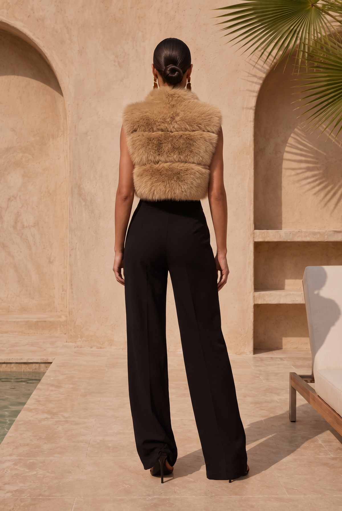 Nocturnal Nights Faux Fur Cropped Vest in Tan