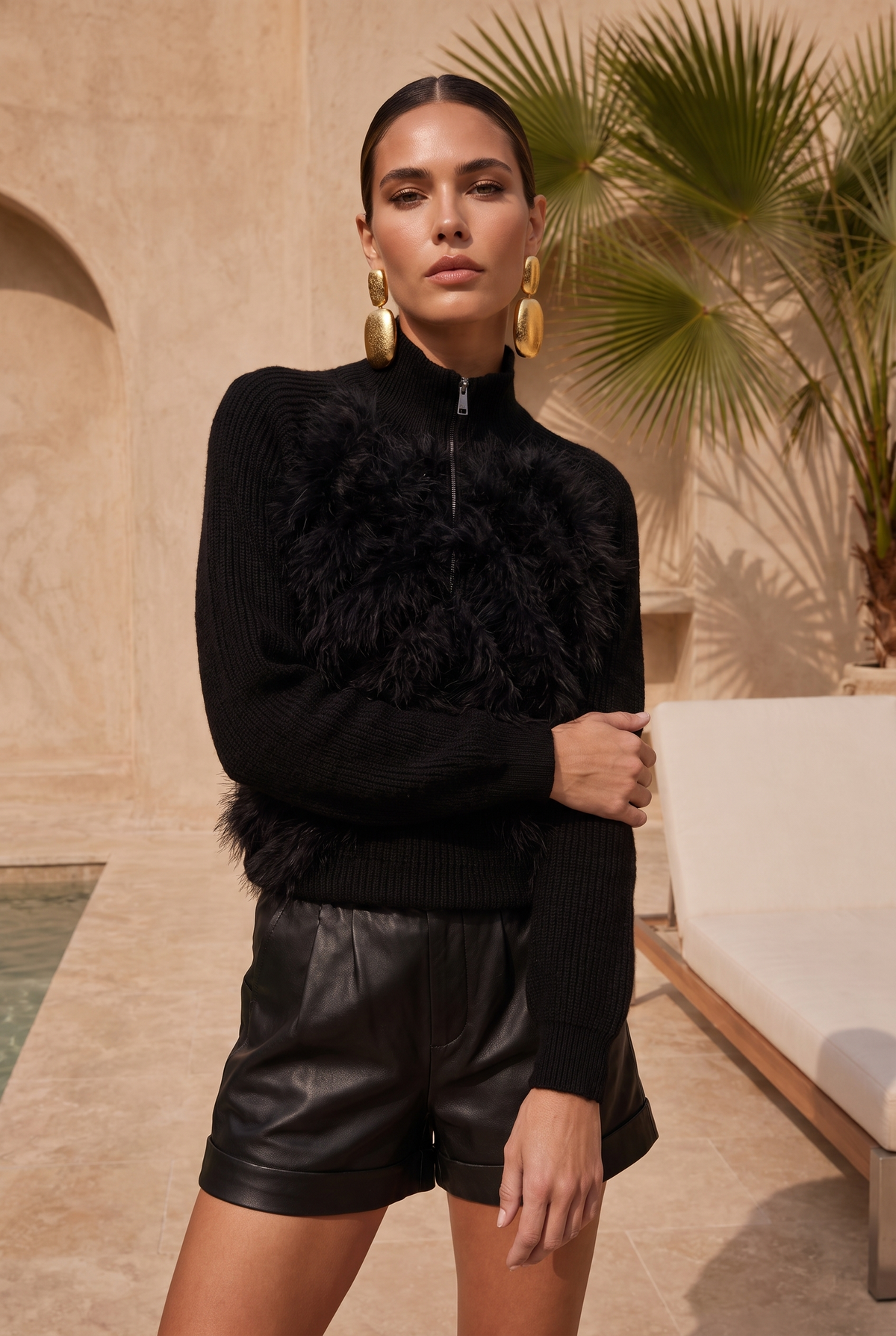 The On My Terms Fur Accent Zip Sweater in Black