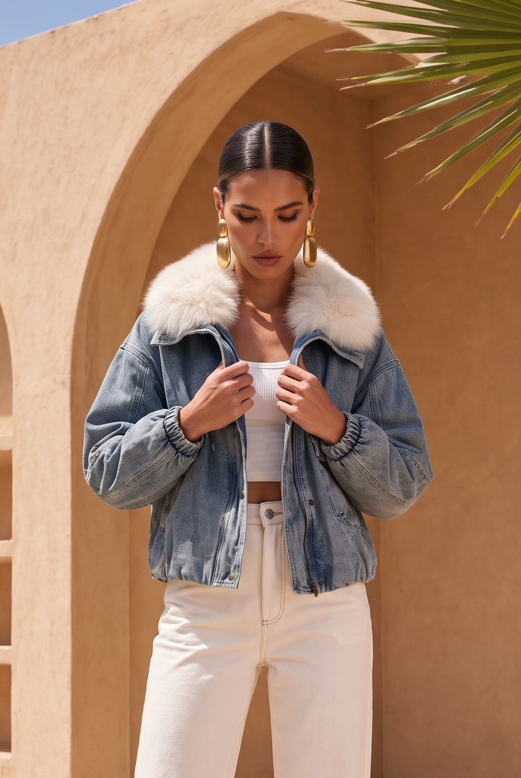 The Cold Shoulder Denim Goose Down Jacket in Blue
