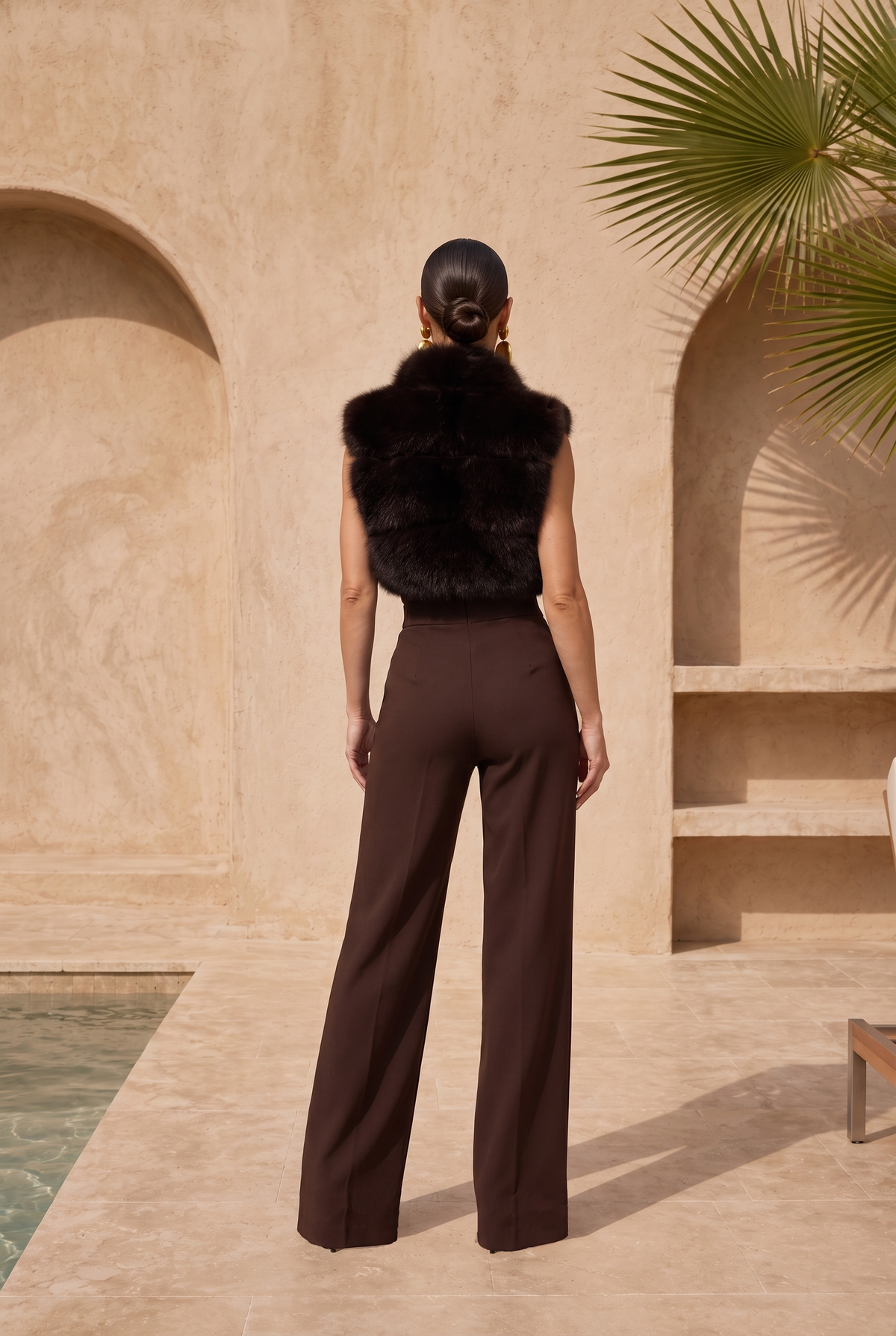 Nocturnal Nights Faux Fur Cropped Vest in Chocolate Brown