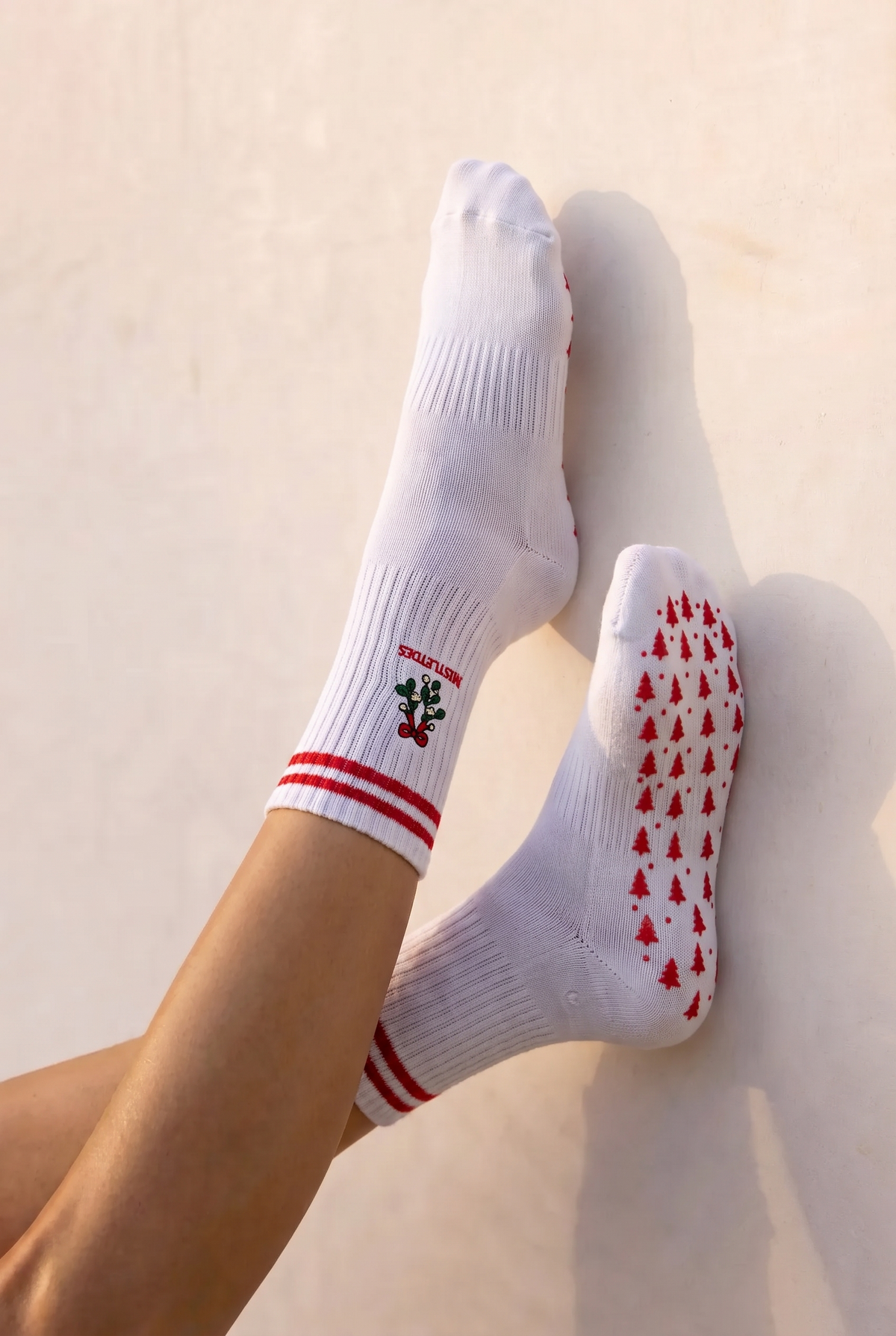 MistleToes Christmas Pilates Barre Grip Socks in White