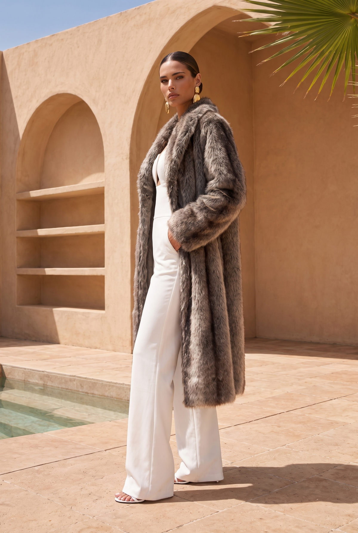 The Aspen Faux Fur Coat in Brown