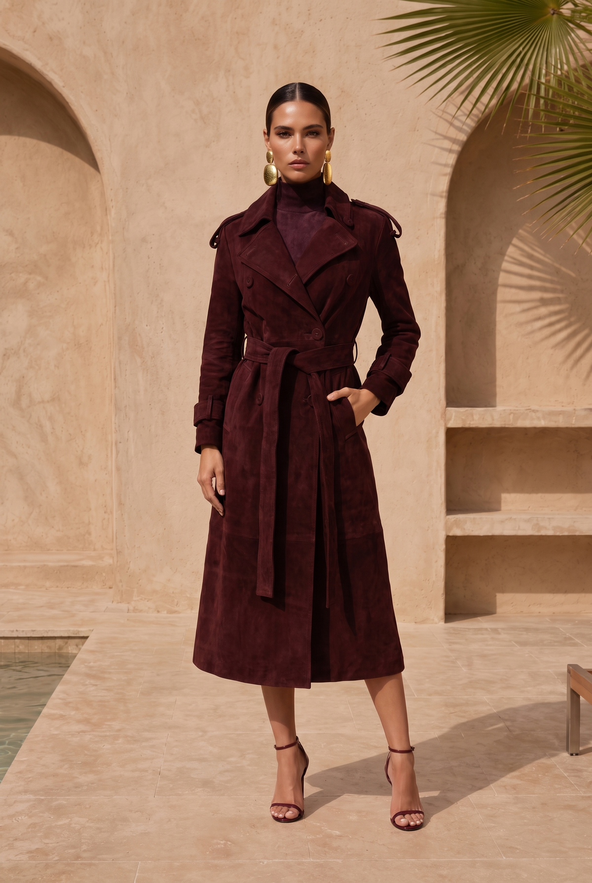 In Motion Suede Coat in Burgundy