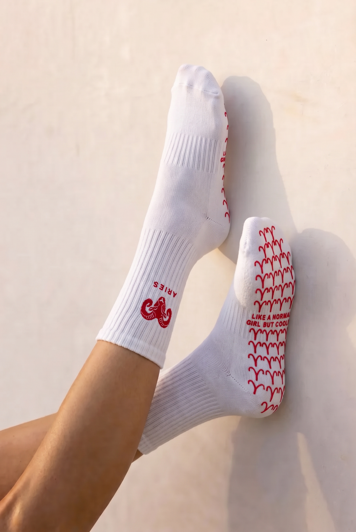 Aries Zodiac Star sign Pilates Barre Grip Socks in White