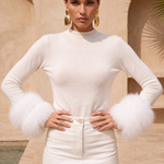Samara Removable Fur Cuff Wool Sweater in White