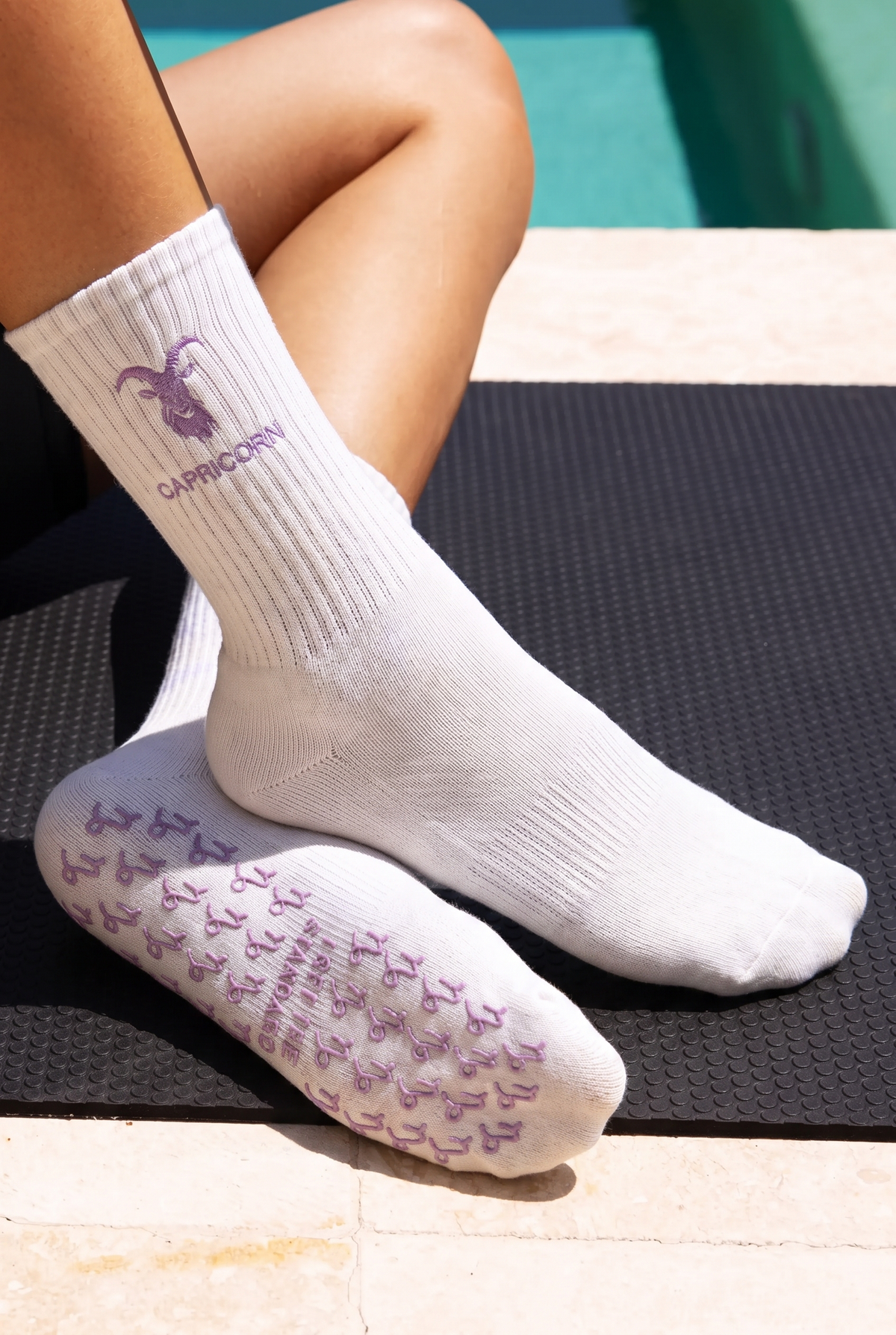 Capricorn Zodiac Star sign Pilates Barre Grip Socks in White