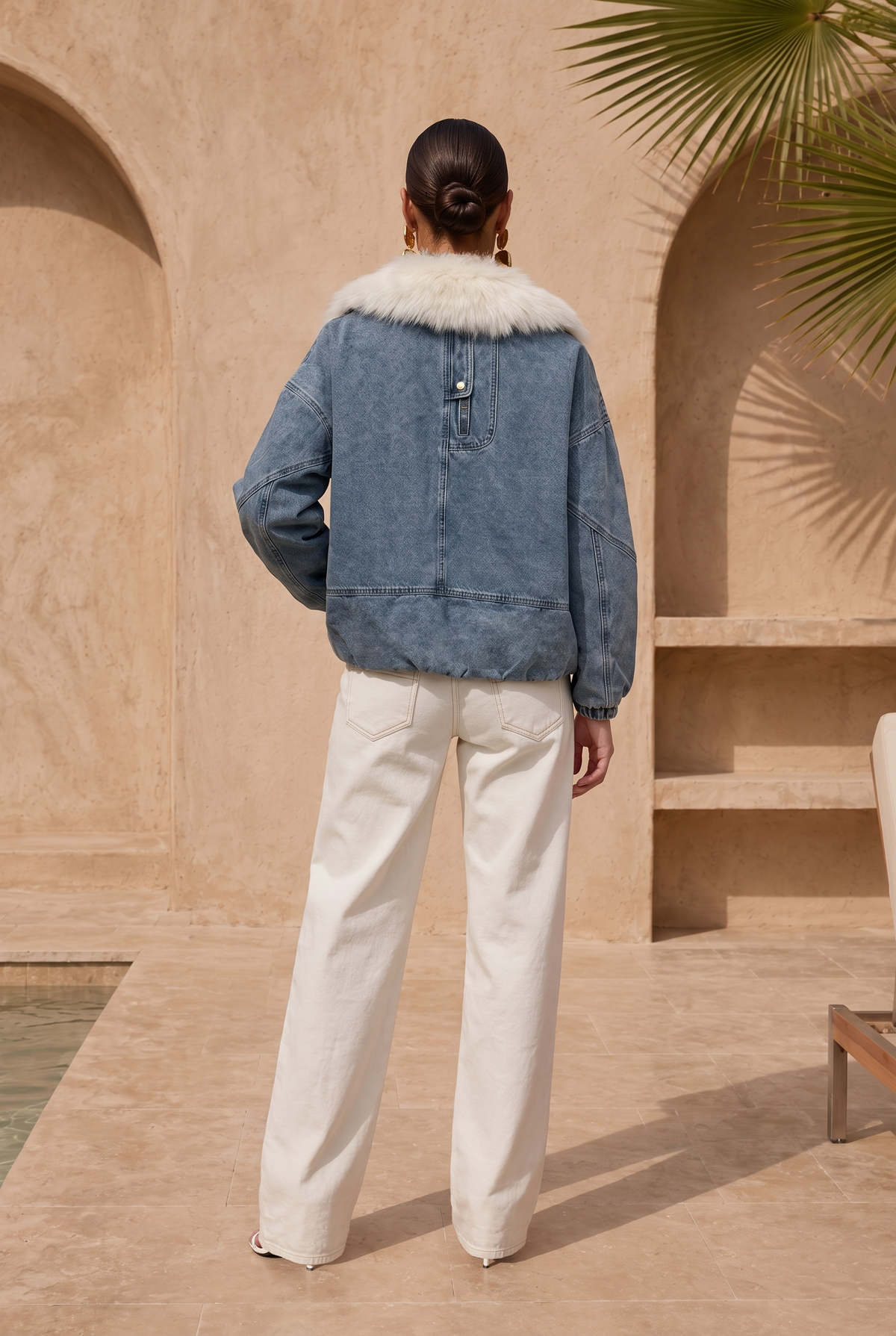The Cold Shoulder Denim Goose Down Jacket in Blue