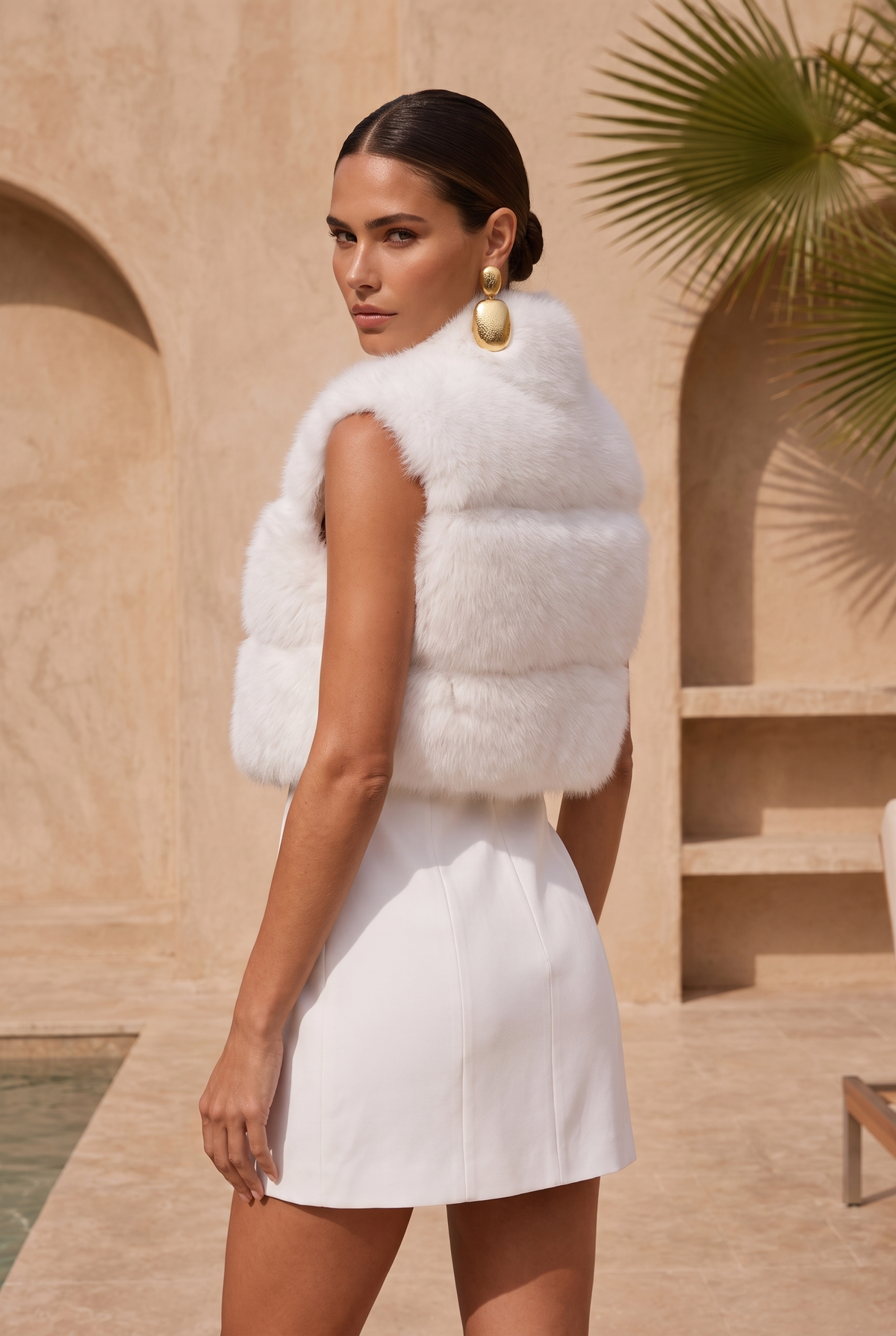Nocturnal Nights Faux Fur Cropped Vest in White