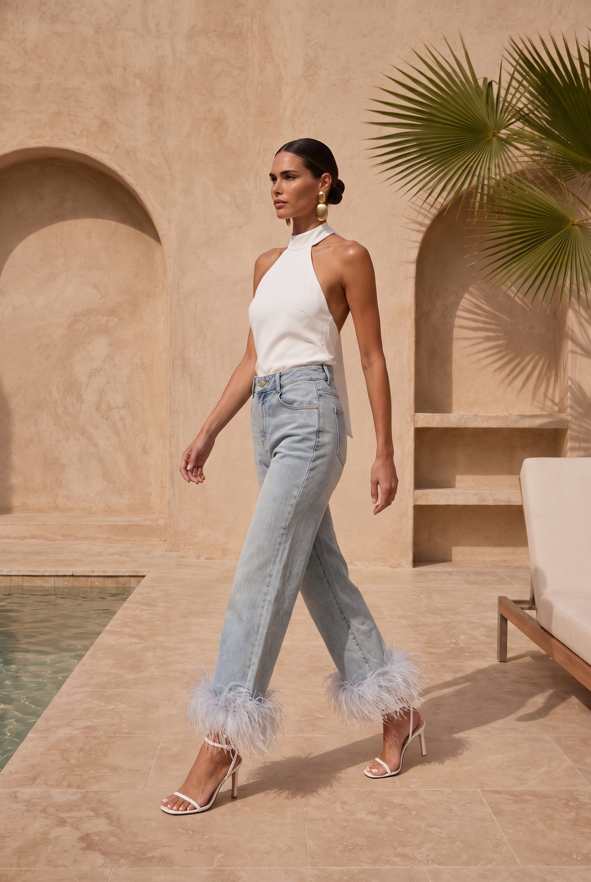 Fable denim feather trim jeans in Blue