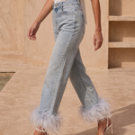 Fable denim feather trim jeans in Blue