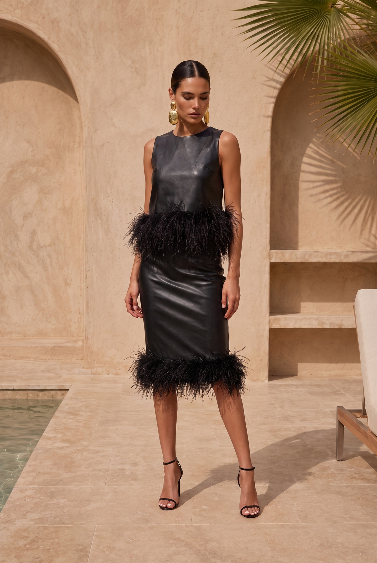 Avail Yourself leather and feather top in Black