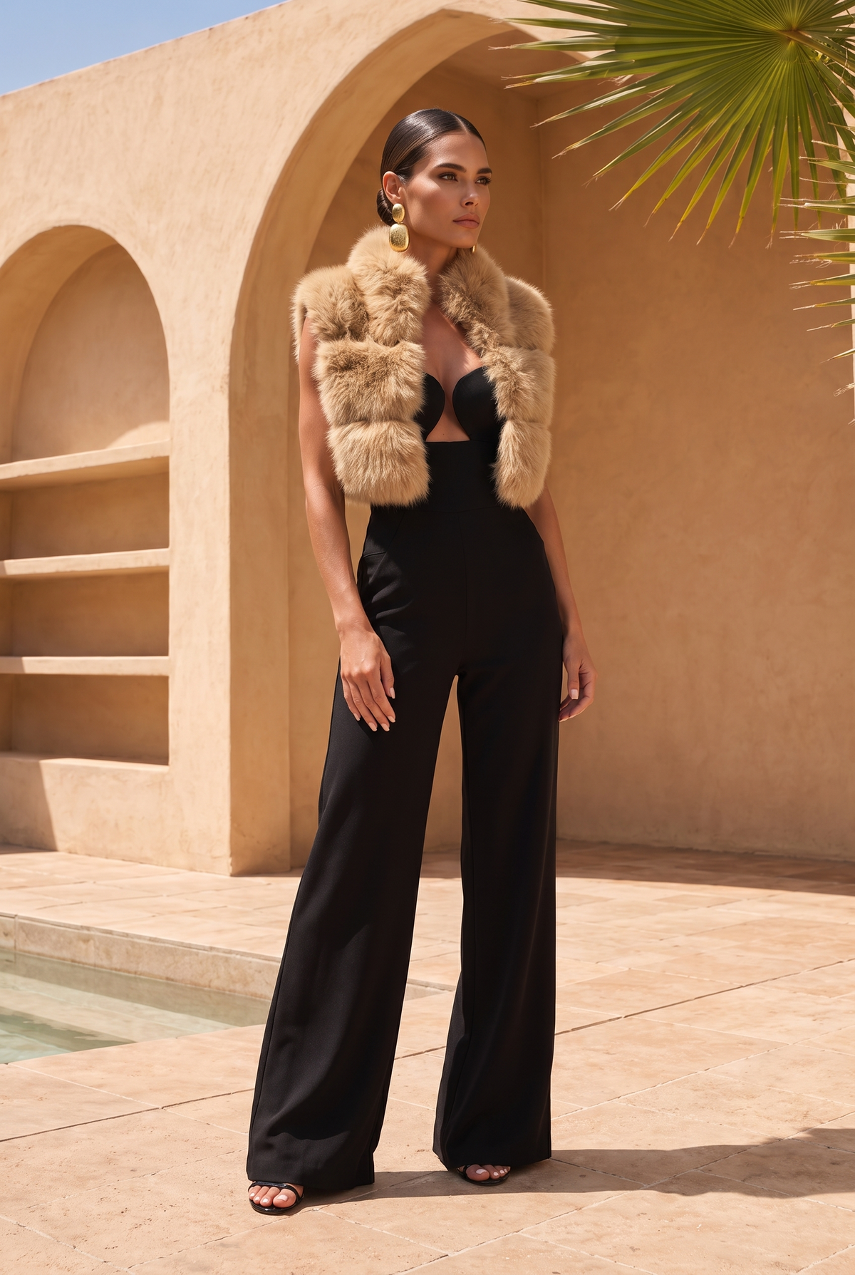 Nocturnal Nights Faux Fur Cropped Vest in Tan