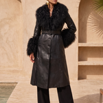 Blade Leather and  Mongolian Wool Coat in Black