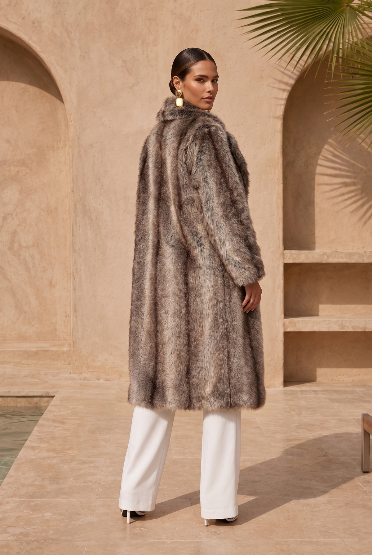 The Aspen Faux Fur Coat in Brown