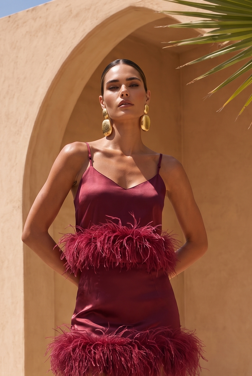 The I'm Here Feather Satin Top in Burgundy
