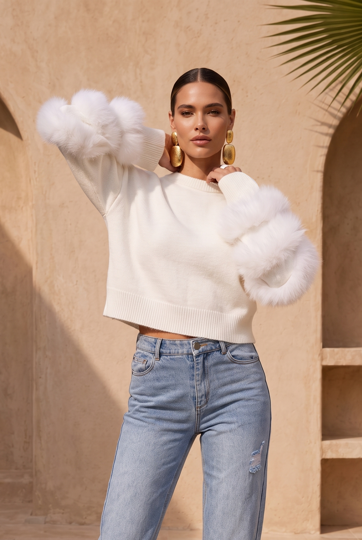 Tiers of Treaty Fur Sweater in White