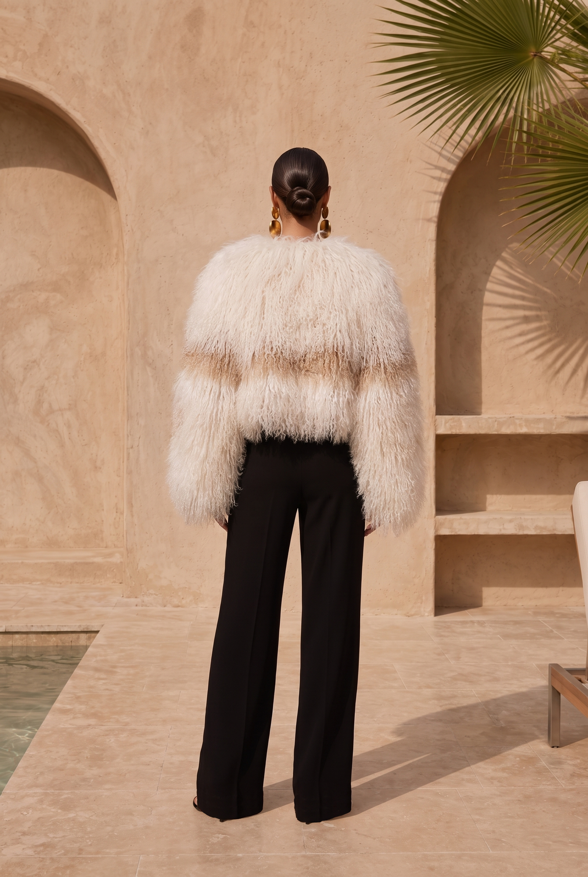 The Moonlight Stripe Mongolian Wool Jacket in Cream w/ Tan Stripe