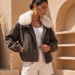 The Cold Shoulder Denim Goose Down Jacket in Brown