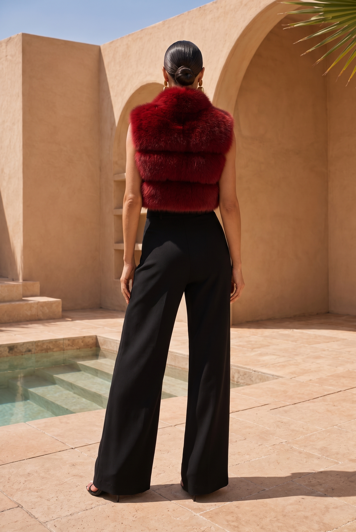 Nocturnal Nights Faux Fur Cropped Vest in Burgundy