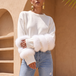 Tiers of Treaty Fur Sweater in White