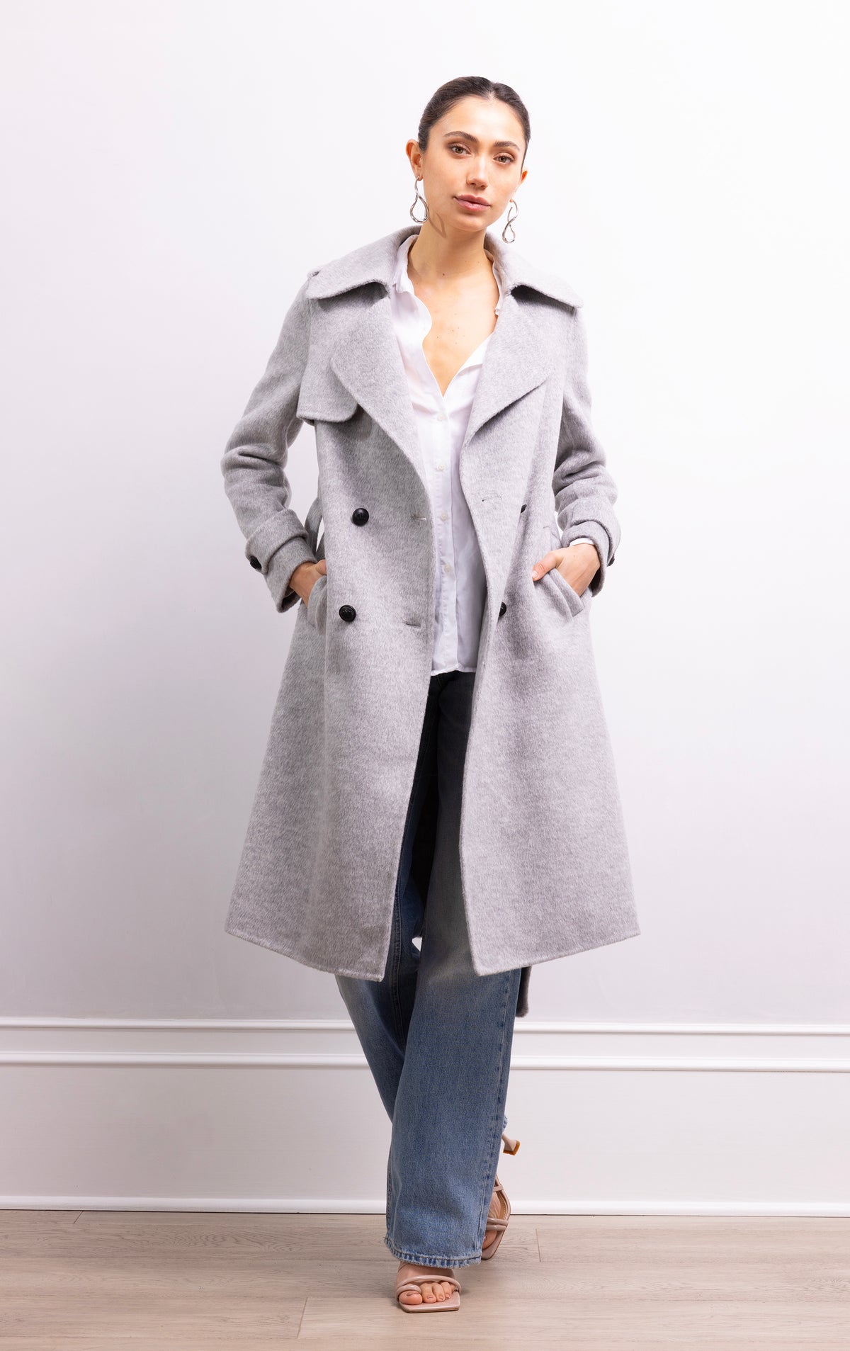 The Raya Wool Trench Coat in Grey