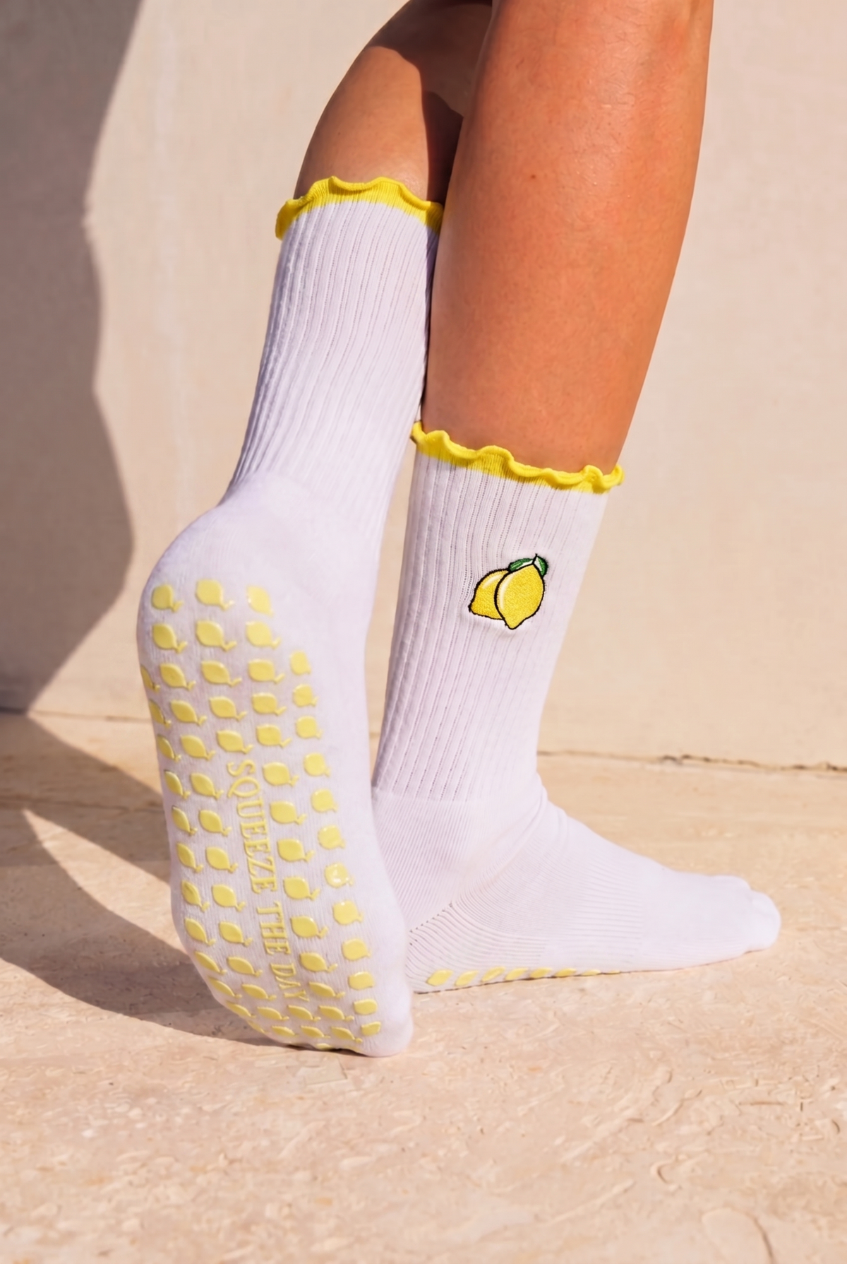 Squeeze the Day Lemon Pilates Barre Grip Socks
