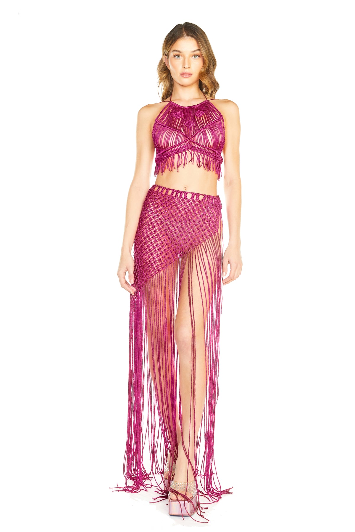 Journey to the Abyss Macrame Top In Fuchsia