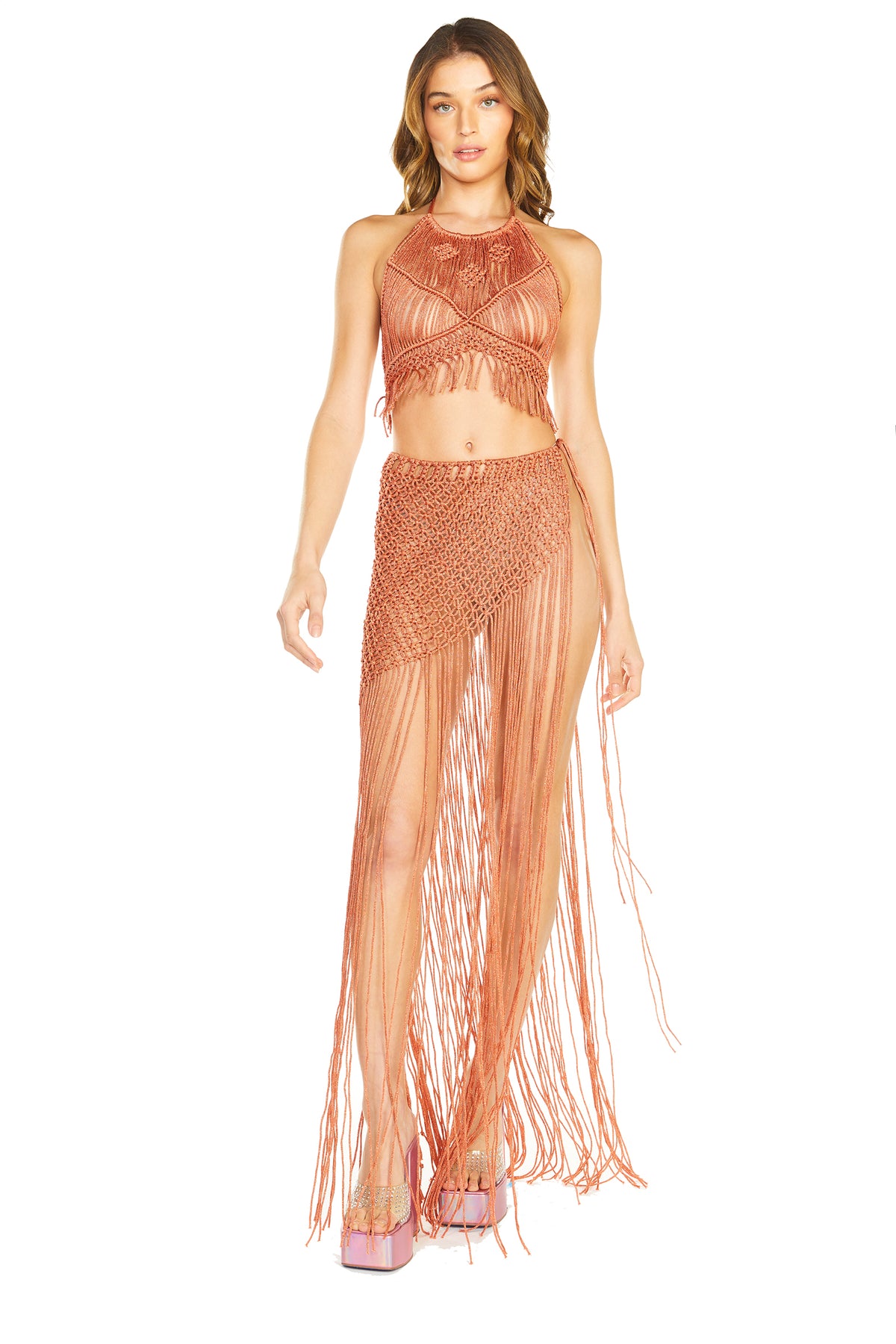 Journey to the Abyss Macrame Top In Copper
