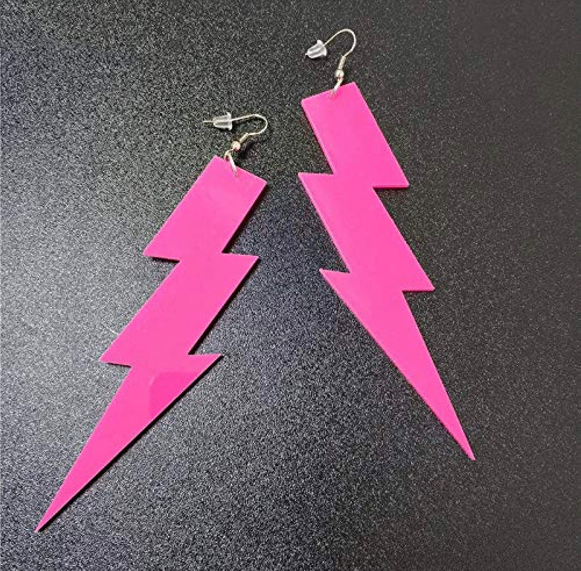 Acrylic Lightning Bolt Earrings in Pink