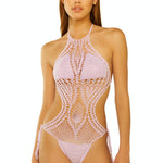 Instant Success High Neck Crochet Monokini In Lilac